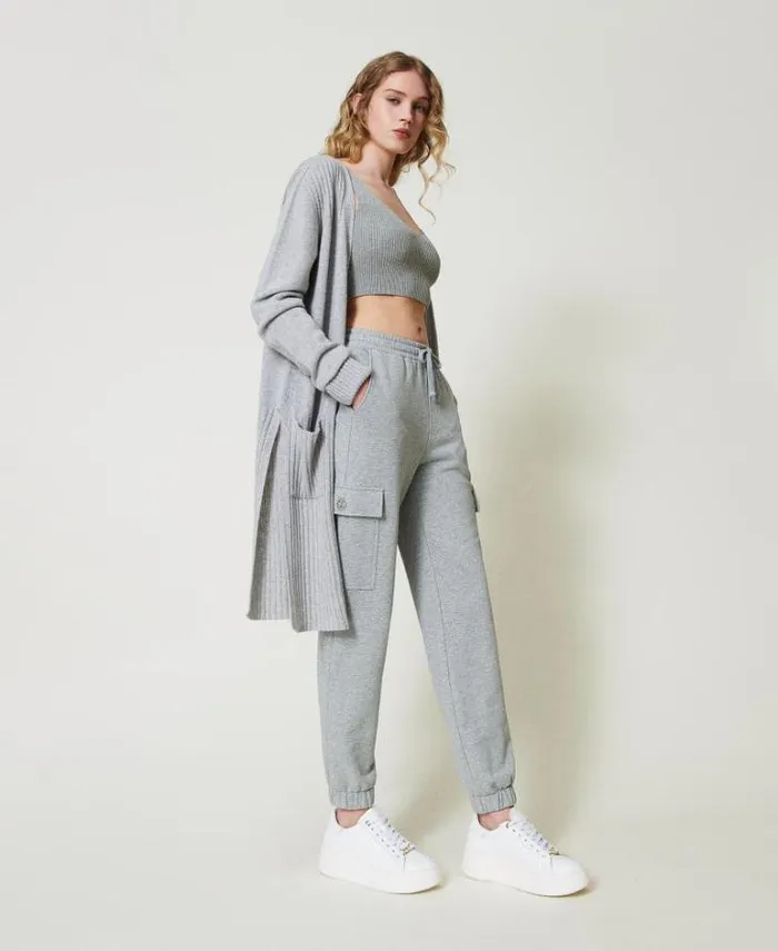 Twinset Cargo Trousers Plush Fabric Joggers With Oval T Medium Gray Mlange 8211 Clothing