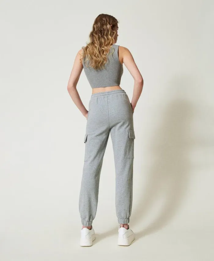Twinset Cargo Trousers Plush Fabric Joggers With Oval T Medium Gray Mlange 8211 Clothing
