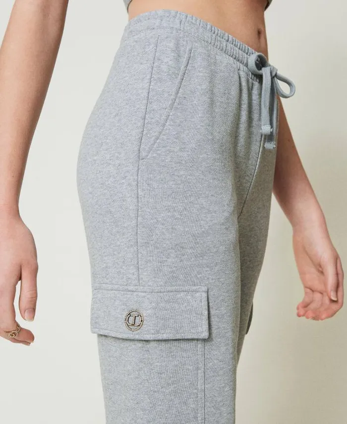 Twinset Cargo Trousers Plush Fabric Joggers With Oval T Medium Gray Mlange 8211 Clothing