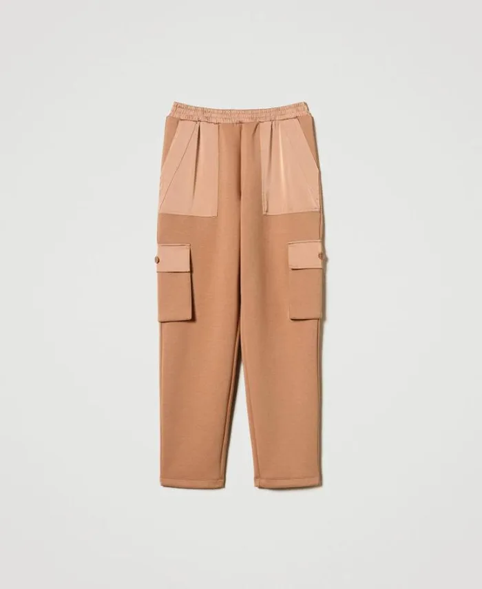 Twinset Cargo Trousers Scuba Fabric And Satin Cargo Trousers Caramel Camel 8211 Clothing
