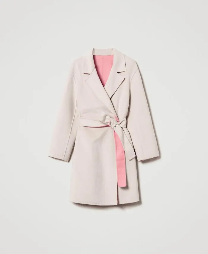 Twinset Coats And Trench Coats MYFO Reversible Wool Blend Coat Twotone Fog Fluorescent Coral 8211 Clothing