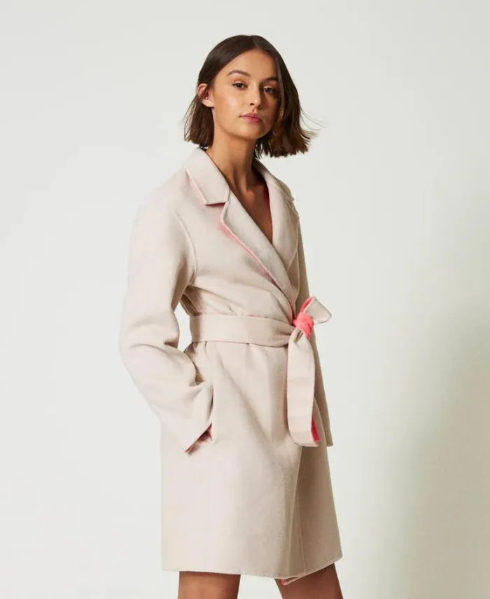 Twinset Coats And Trench Coats MYFO Reversible Wool Blend Coat Twotone Fog Fluorescent Coral 8211 Clothing