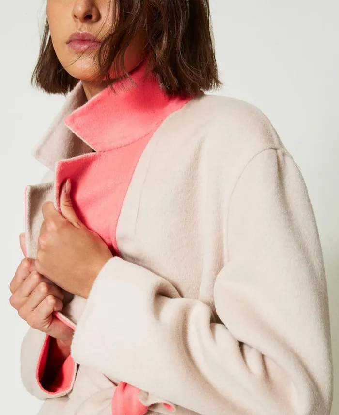 Twinset Coats And Trench Coats MYFO Reversible Wool Blend Coat Twotone Fog Fluorescent Coral 8211 Clothing