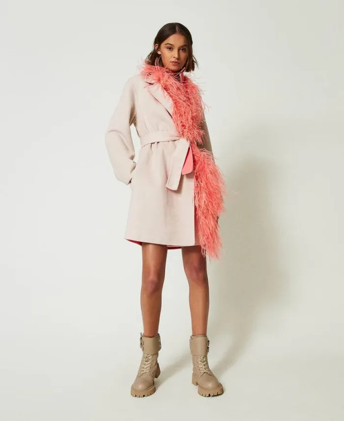 Twinset Coats And Trench Coats MYFO Reversible Wool Blend Coat Twotone Fog Fluorescent Coral 8211 Clothing