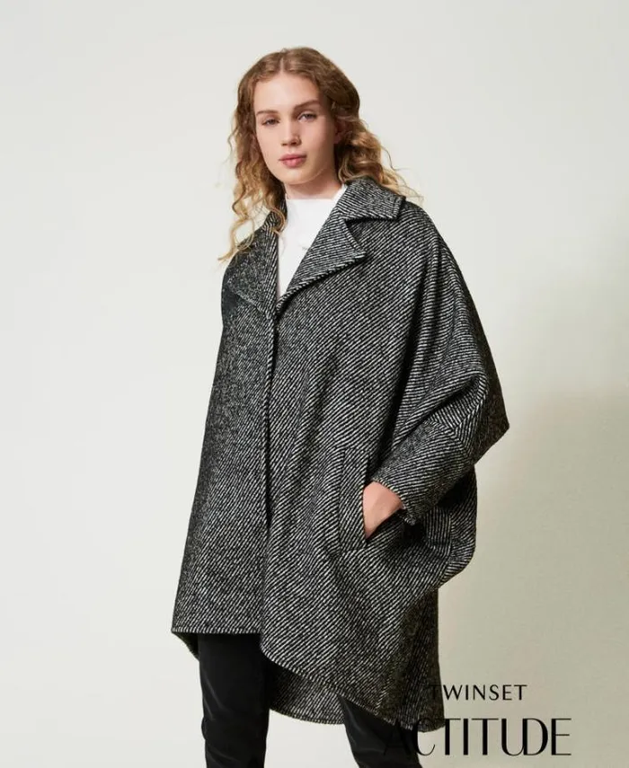 Twinset Coats And Trench Coats Twotone Wool Cloth Short Coat White Black 8211 Clothing