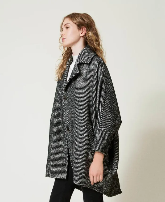 Twinset Coats And Trench Coats Twotone Wool Cloth Short Coat White Black 8211 Clothing