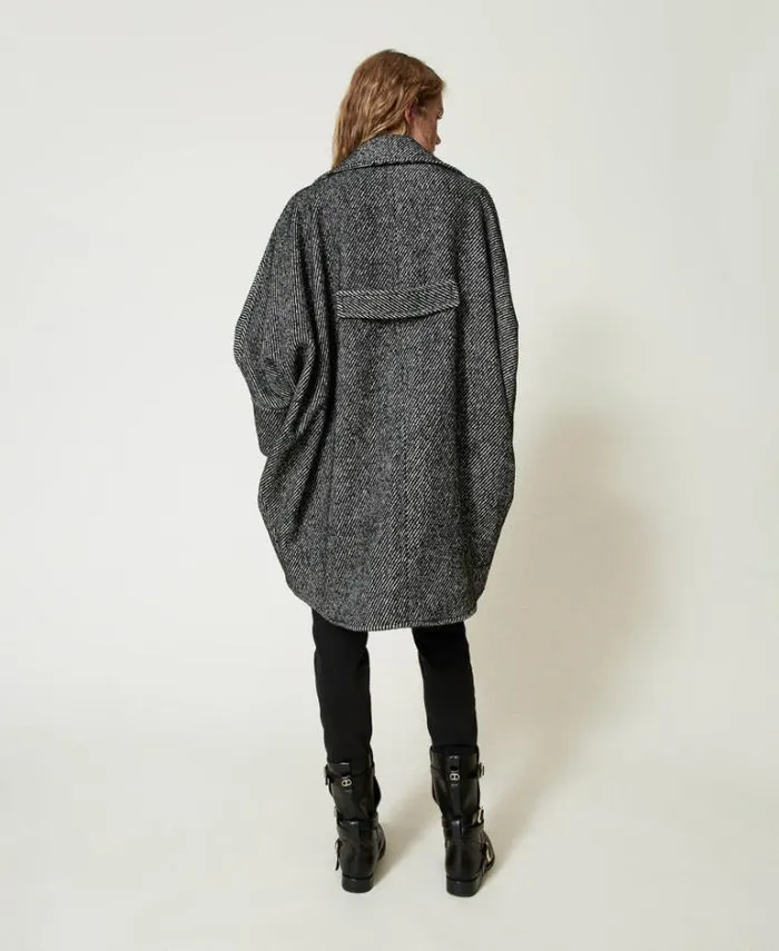 Twinset Coats And Trench Coats Twotone Wool Cloth Short Coat White Black 8211 Clothing