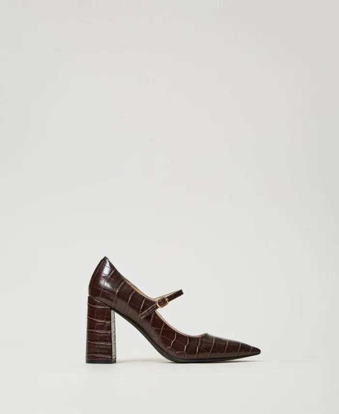 Twinset Court Shoes And Sandals Croc Print Court Shoes Coffee Chocolate 8211 Shoes
