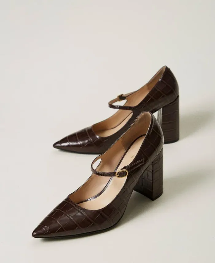 Twinset Court Shoes And Sandals Croc Print Court Shoes Coffee Chocolate 8211 Shoes