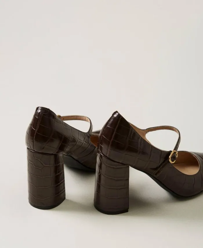 Twinset Court Shoes And Sandals Croc Print Court Shoes Coffee Chocolate 8211 Shoes