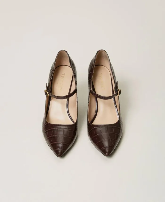 Twinset Court Shoes And Sandals Croc Print Court Shoes Coffee Chocolate 8211 Shoes
