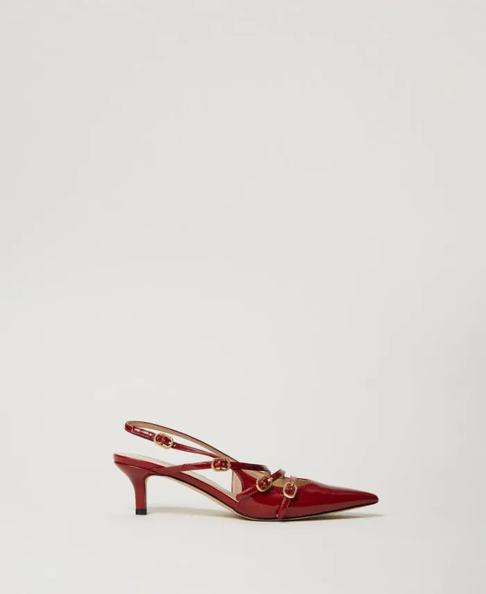 Twinset Court Shoes And Sandals Faux Patent Leather Sling Back Court Shoes With Straps Pompeiian Red 8211 Shoes