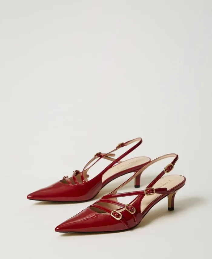 Twinset Court Shoes And Sandals Faux Patent Leather Sling Back Court Shoes With Straps Pompeiian Red 8211 Shoes