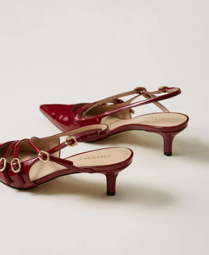 Twinset Court Shoes And Sandals Faux Patent Leather Sling Back Court Shoes With Straps Pompeiian Red 8211 Shoes
