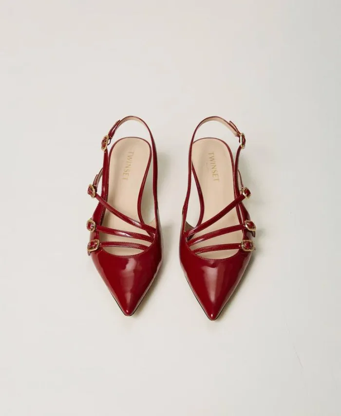 Twinset Court Shoes And Sandals Faux Patent Leather Sling Back Court Shoes With Straps Pompeiian Red 8211 Shoes