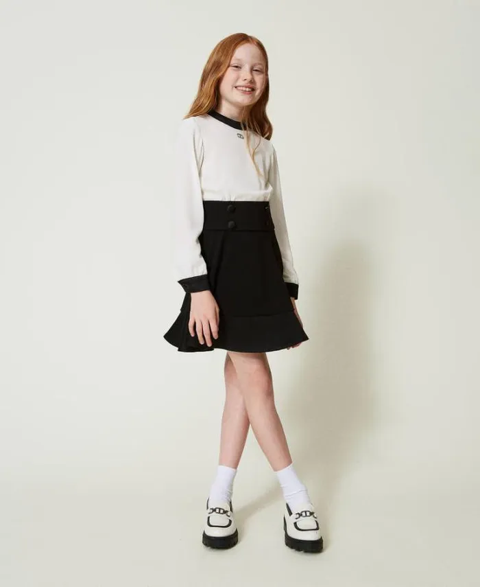 Twinset Dresses Flannel And Crpe De Chine Short Dress Bicolour Off White Black 8211 Girl Twinset Dresses Flannel And Crpe De Chine Short Dress Bicolour Off White Black 8211 Girl