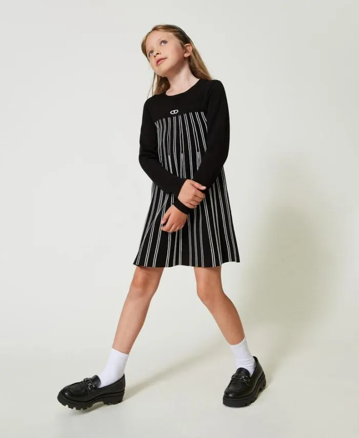 Twinset Dresses Flexage Short Knit Dress With Stripes Bicolour Black Off White 8211 Girl Twinset Dresses Flexage Short Knit Dress With Stripes Bicolour Black Off White 8211 Girl