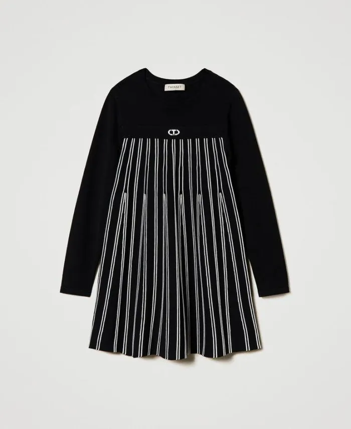 Twinset Dresses Flexage Short Knit Dress With Stripes Bicolour Black Off White 8211 Girl