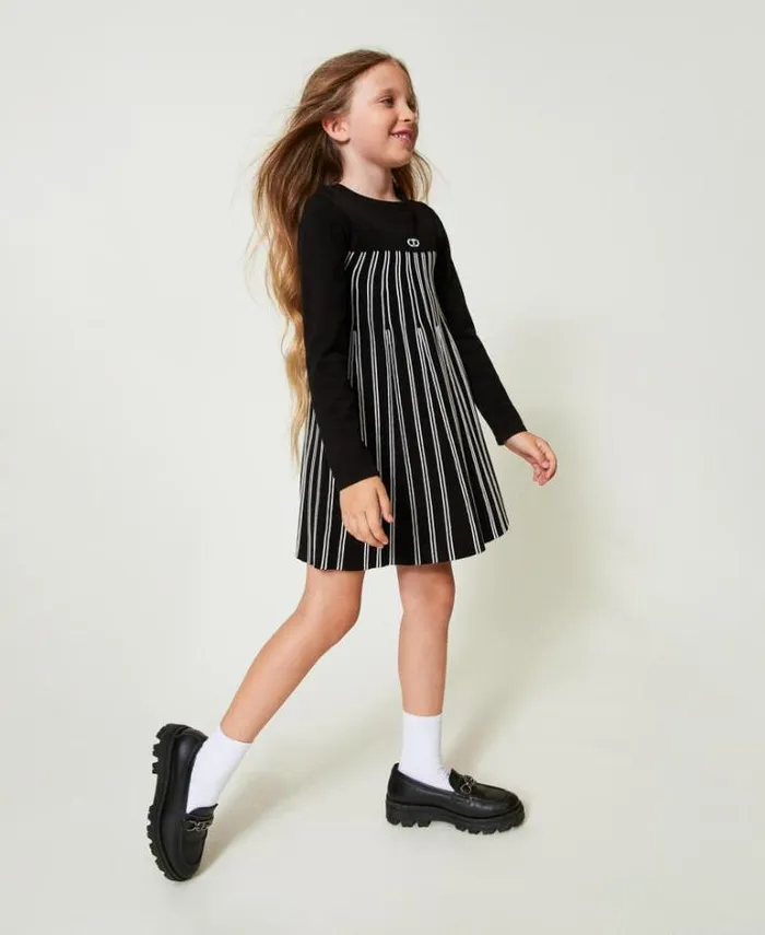 Twinset Dresses Flexage Short Knit Dress With Stripes Bicolour Black Off White 8211 Girl