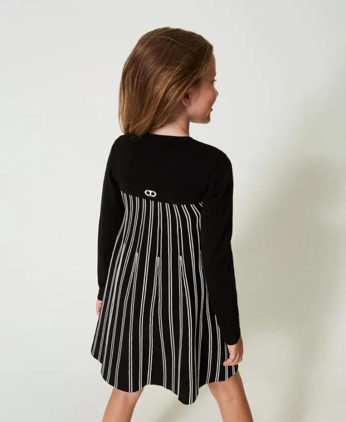 Twinset Dresses Flexage Short Knit Dress With Stripes Bicolour Black Off White 8211 Girl