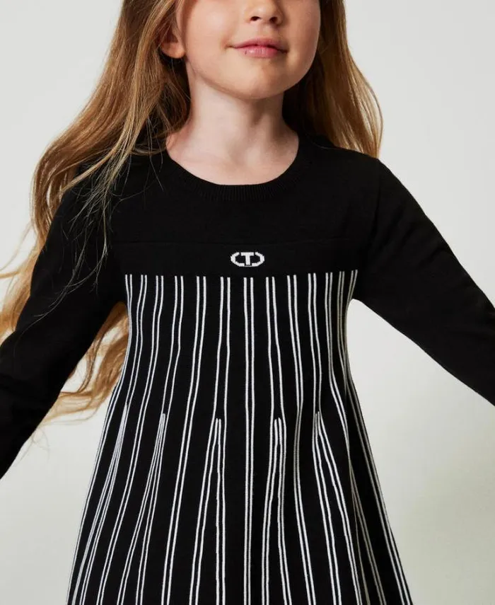 Twinset Dresses Flexage Short Knit Dress With Stripes Bicolour Black Off White 8211 Girl