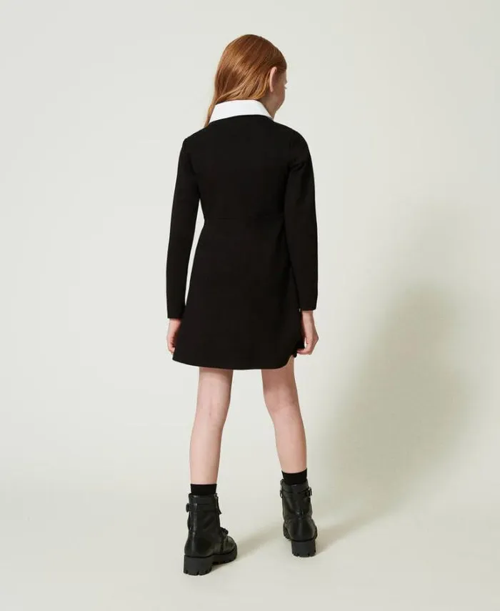 Twinset Dresses Short Dress With Organza Ruffles Bicolour Black Off White 8211 Girl