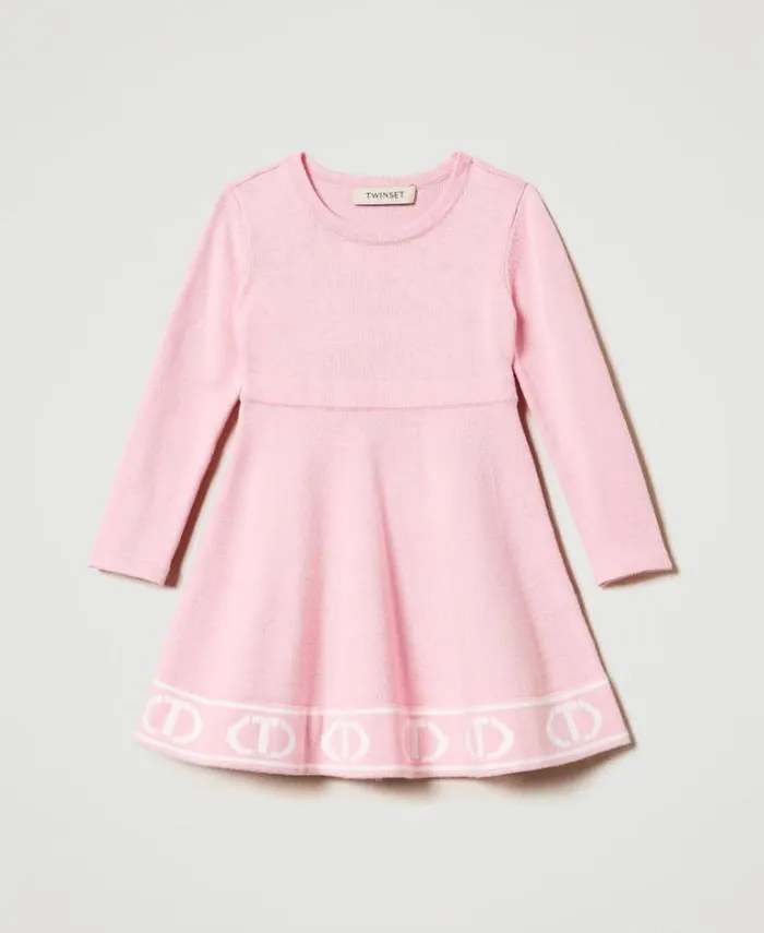 Twinset Dresses Short Knit Dress With Jacquard Oval T Twotone Pink Orchid Off White 8211 Girl Twinset Dresses Short Knit Dress With Jacquard Oval T Twotone Pink Orchid Off White 8211 Girl