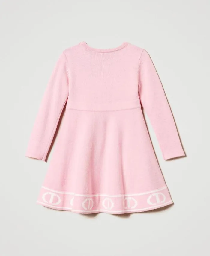 Twinset Dresses Short Knit Dress With Jacquard Oval T Twotone Pink Orchid Off White 8211 Girl
