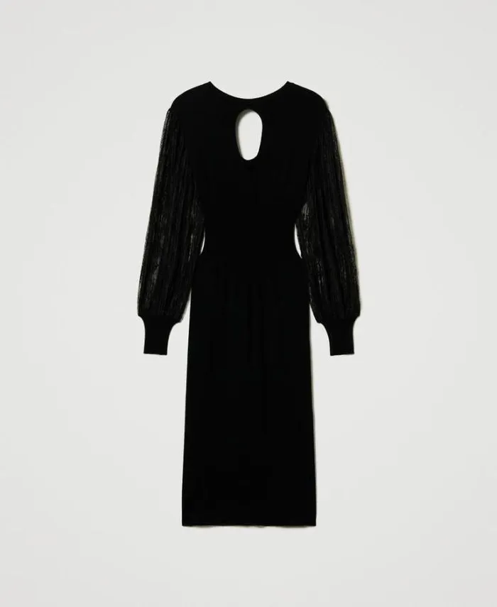 Twinset Elegant Dresses Knit And Lace Midi Dress Black 8211 Clothing
