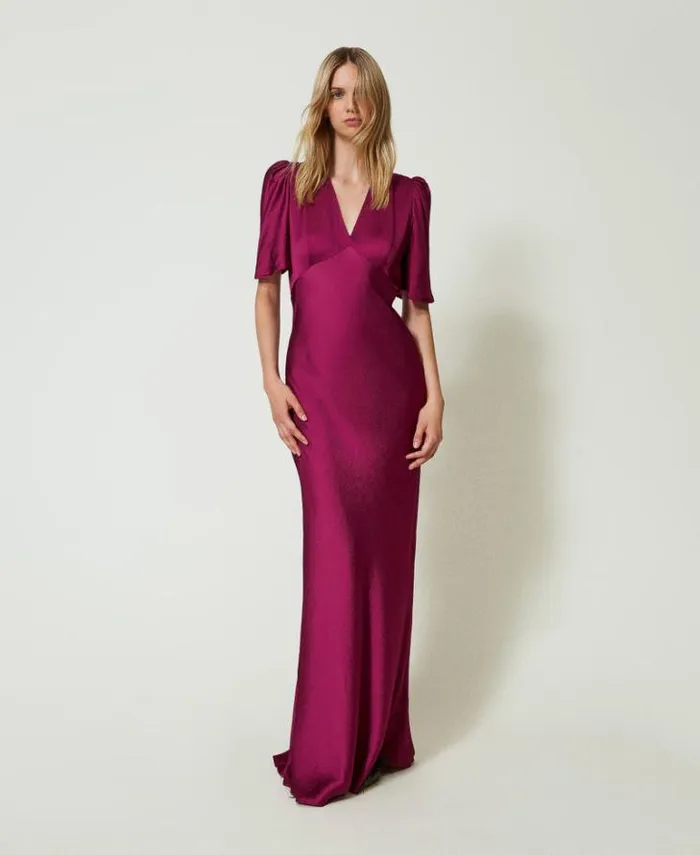 Twinset Elegant Dresses Long Hammered Satin Dress 034red Plum034 Purple 8211 Clothing