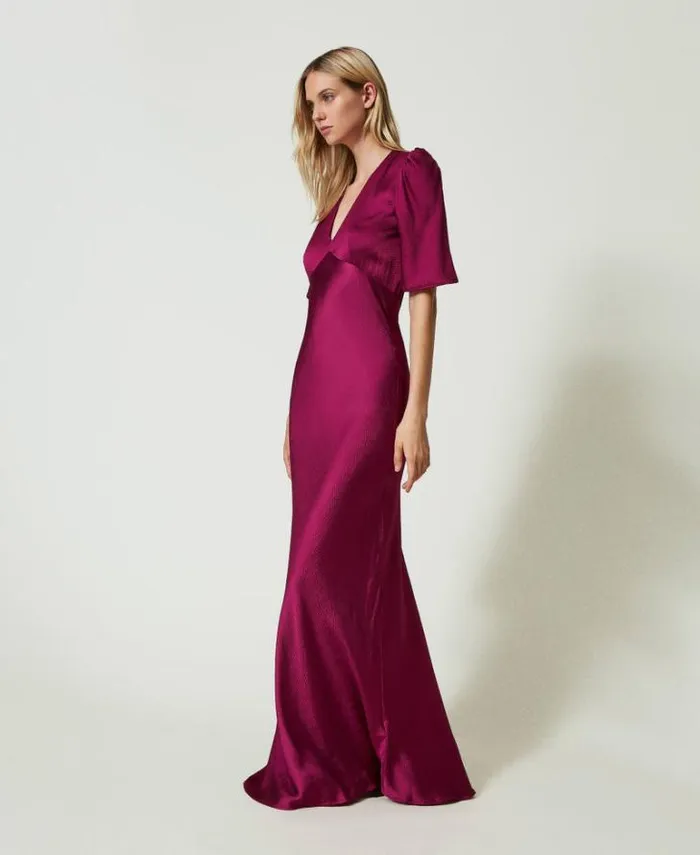 Twinset Elegant Dresses Long Hammered Satin Dress 034red Plum034 Purple 8211 Clothing