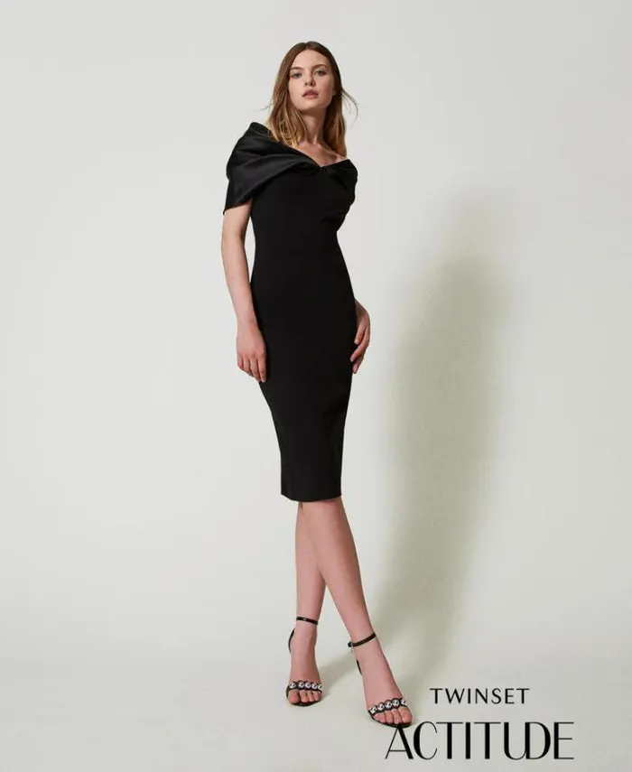 Twinset Elegant Dresses Midi Dress With Satin Insert Black 8211 Clothing