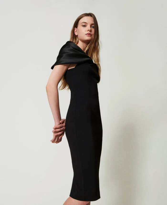 Twinset Elegant Dresses Midi Dress With Satin Insert Black 8211 Clothing