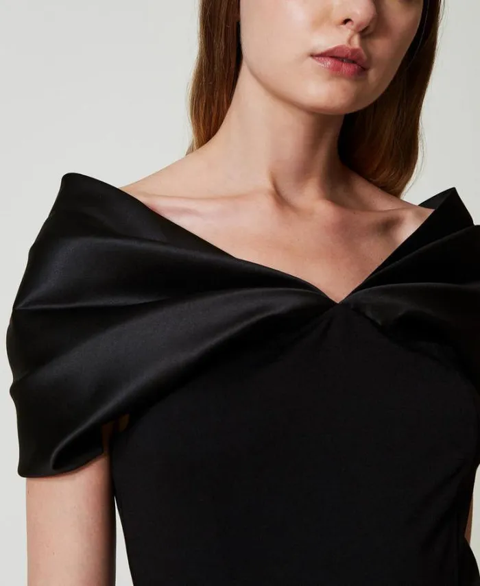 Twinset Elegant Dresses Midi Dress With Satin Insert Black 8211 Clothing