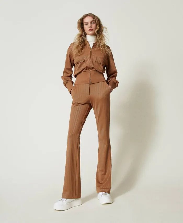 Twinset Flares Jacquard Scuba Fabric Trousers Caramel Camel 8211 Clothing