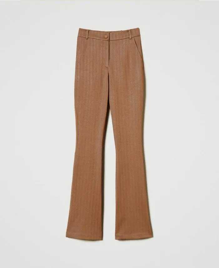 Twinset Flares Jacquard Scuba Fabric Trousers Caramel Camel 8211 Clothing