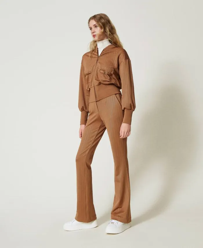Twinset Flares Jacquard Scuba Fabric Trousers Caramel Camel 8211 Clothing