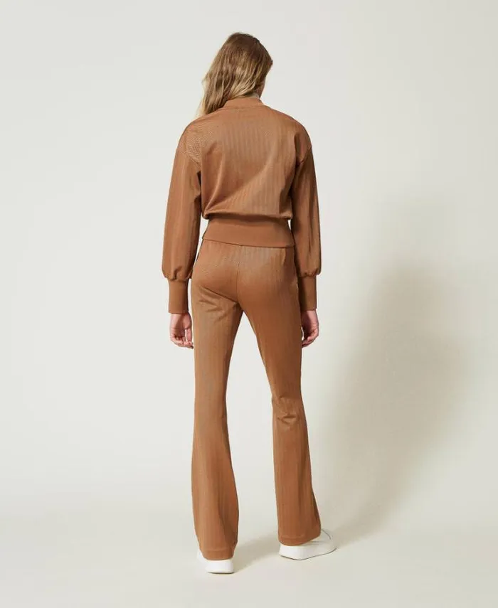 Twinset Flares Jacquard Scuba Fabric Trousers Caramel Camel 8211 Clothing