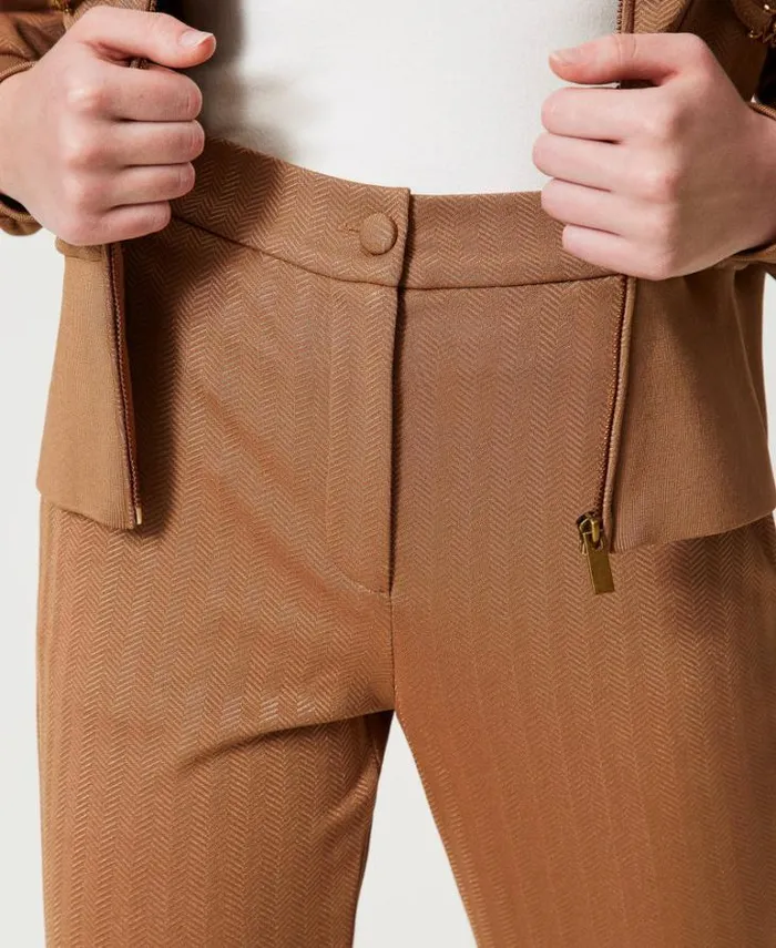Twinset Flares Jacquard Scuba Fabric Trousers Caramel Camel 8211 Clothing