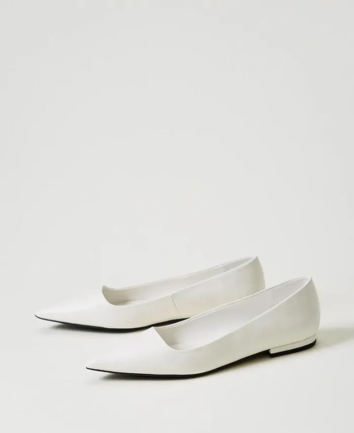Twinset Flat Shoes Ballerina Shoes With Tampered Toe White Cream 8211 Shoes