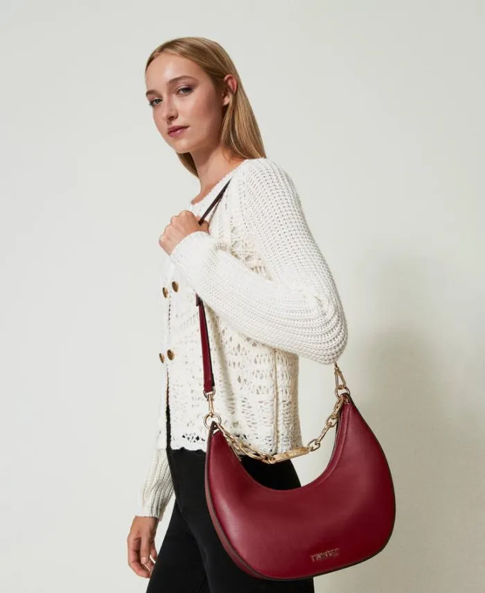 Twinset Hobo Bags Miss Shoulder Bag With Logo Chain Myrtle Red 8211 Bags