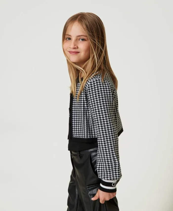 Twinset Jackets And Outerwear Jacquard Knit Jacket With Houndstooth Pattern Bicolour Off White Black 8211 Girl