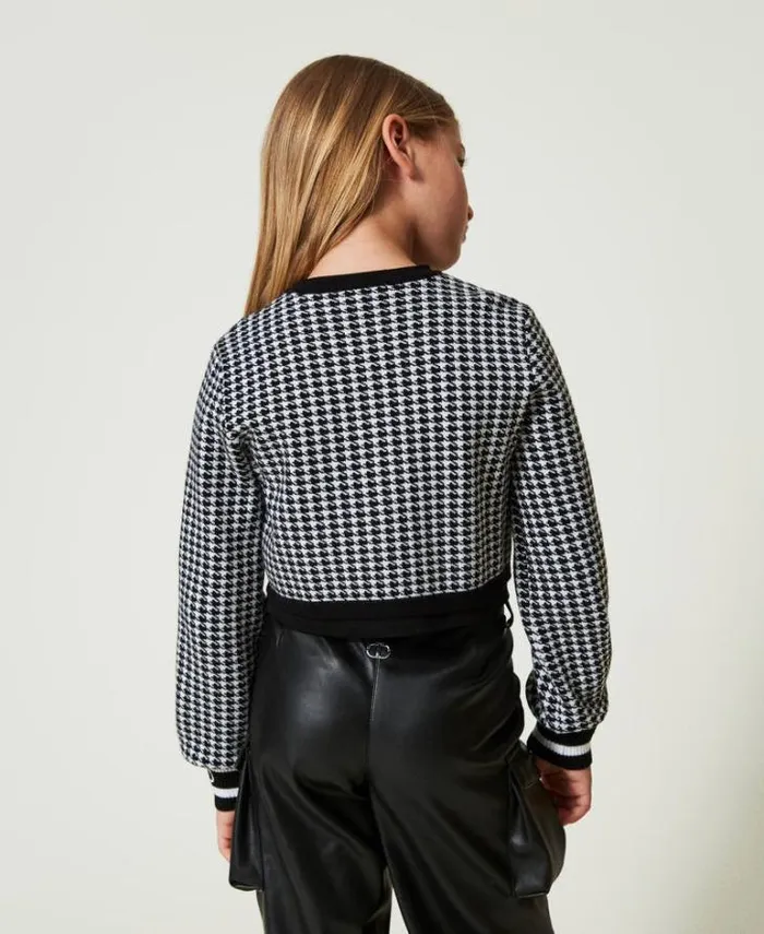 Twinset Jackets And Outerwear Jacquard Knit Jacket With Houndstooth Pattern Bicolour Off White Black 8211 Girl