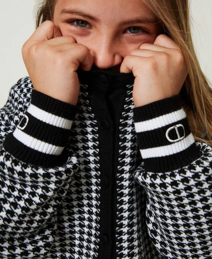 Twinset Jackets And Outerwear Jacquard Knit Jacket With Houndstooth Pattern Bicolour Off White Black 8211 Girl