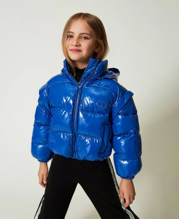 Twinset Jackets And Outerwear Shiny Puffer Jacket With Embroidered Logo 034surf034 Blue 8211 Girl Twinset Jackets And Outerwear Shiny Puffer Jacket With Embroidered Logo 034surf034 Blue 8211 Girl