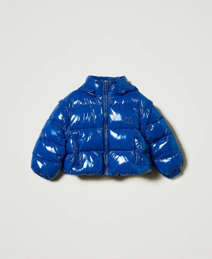 Twinset Jackets And Outerwear Shiny Puffer Jacket With Embroidered Logo 034surf034 Blue 8211 Girl