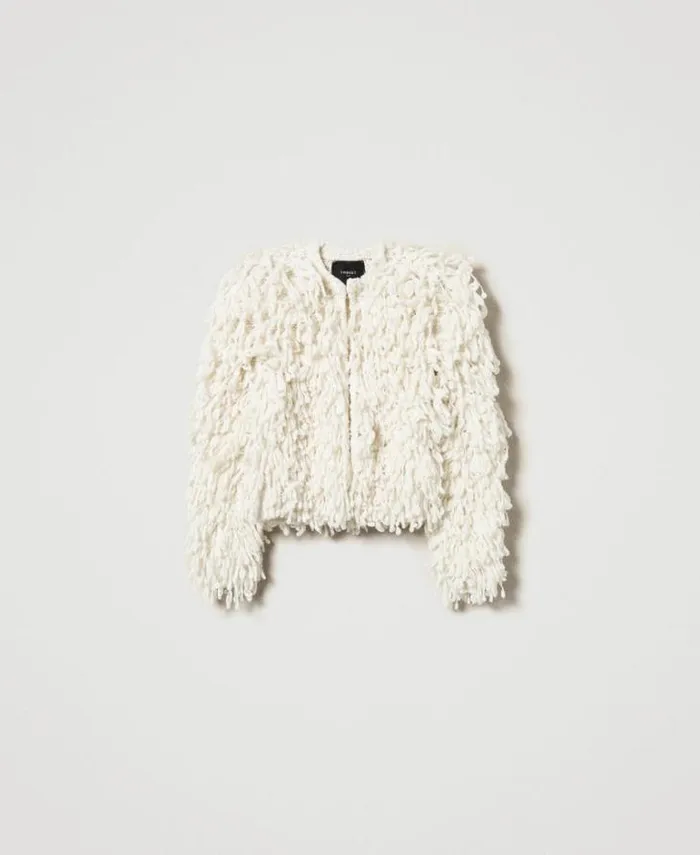 Twinset Jackets And Puffer Jackets 039Elizabeth039 Boucl Knit Jacket White Snow 8211 Clothing