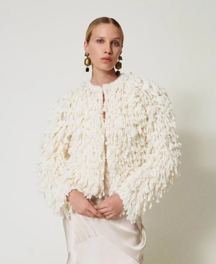 Twinset Jackets And Puffer Jackets 039Elizabeth039 Boucl Knit Jacket White Snow 8211 Clothing