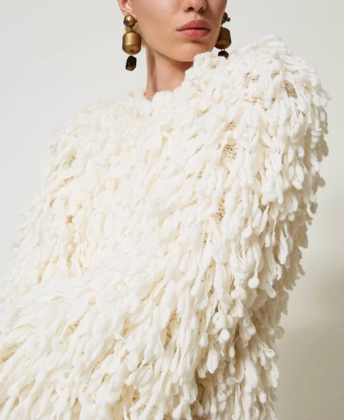 Twinset Jackets And Puffer Jackets 039Elizabeth039 Boucl Knit Jacket White Snow 8211 Clothing