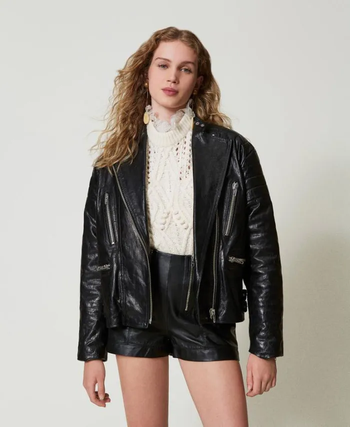 Twinset Jackets And Puffer Jackets Leather 039Fairfax039 Biker Jacket Black 8211 Clothing
